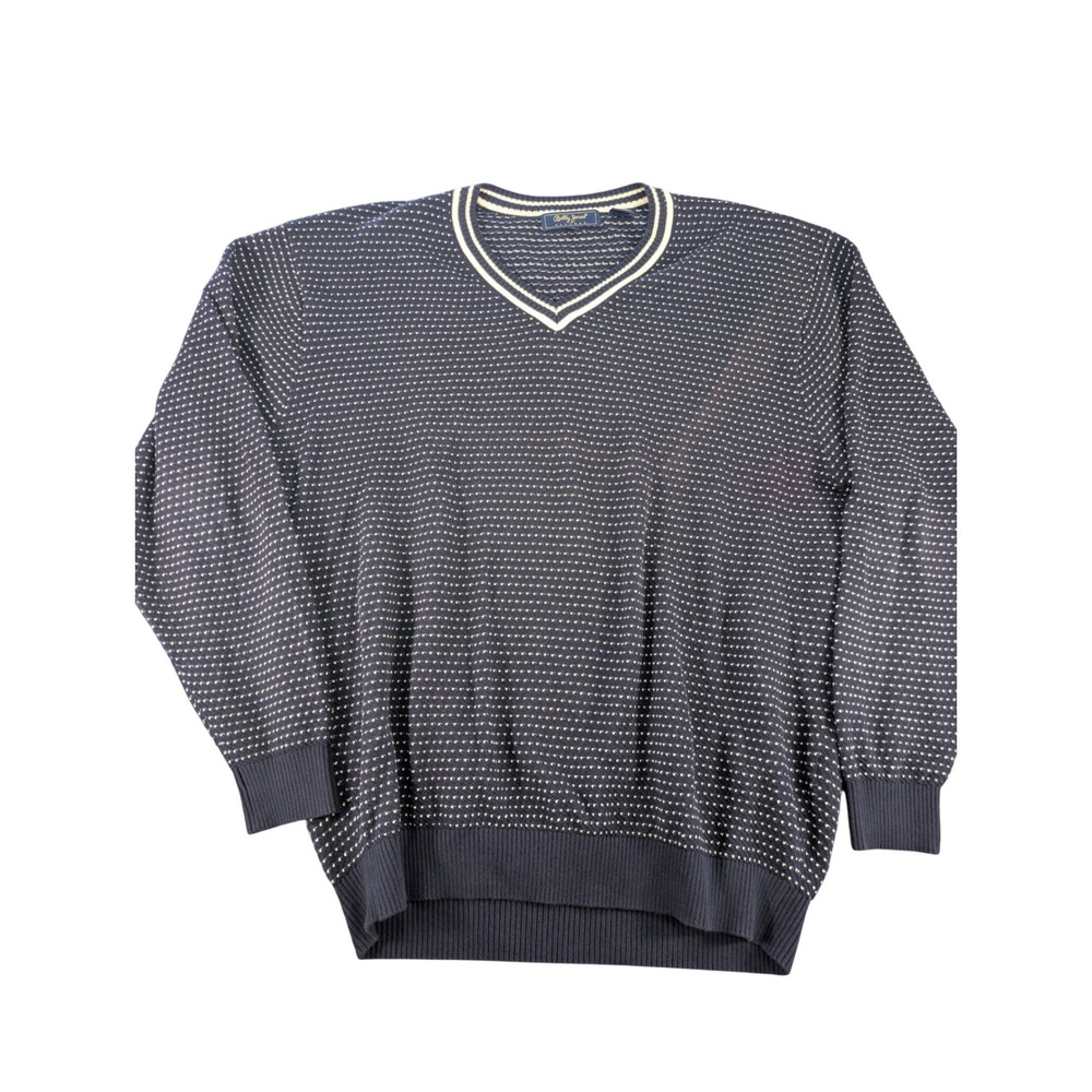 bobby jones cotton navy dotted sweater pullover mens large v-neck knit top